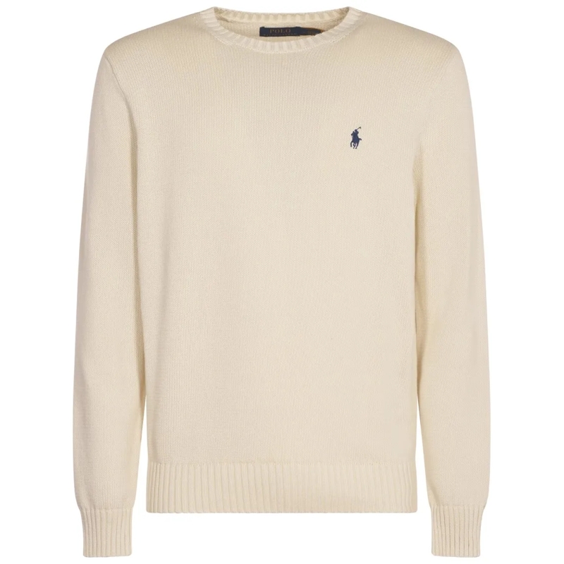 Polo Ralph Lauren Pullover Ribbed Neckline Cotton Sweater Creme
