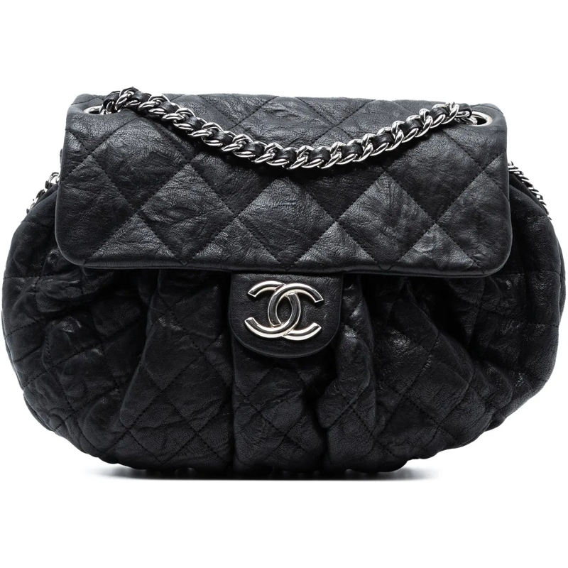Chanel Sac à bandoulière Medium Quilted Washed Lambskin Chain Around Messen schwarz