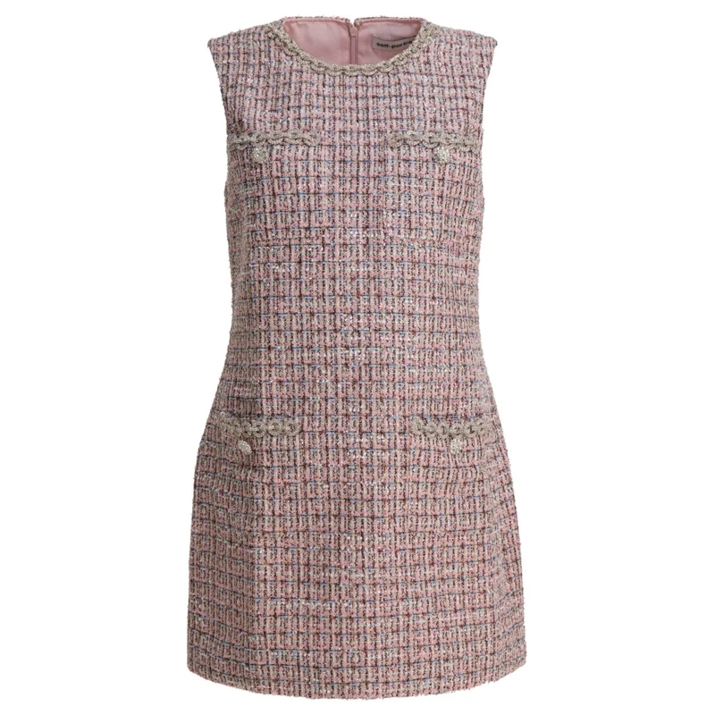 Self Portrait Mini-jurk Short Boucle Dress Pink