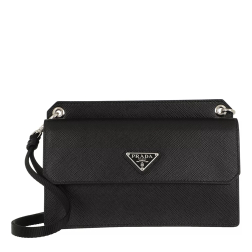 Prada Compact Wallet Strap Leather Black Portemonnee Aan Een Ketting