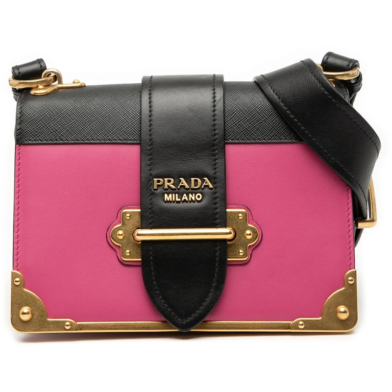 Prada Schultertasche Saffiano Trimmed City Calf Cahier Crossbody rose