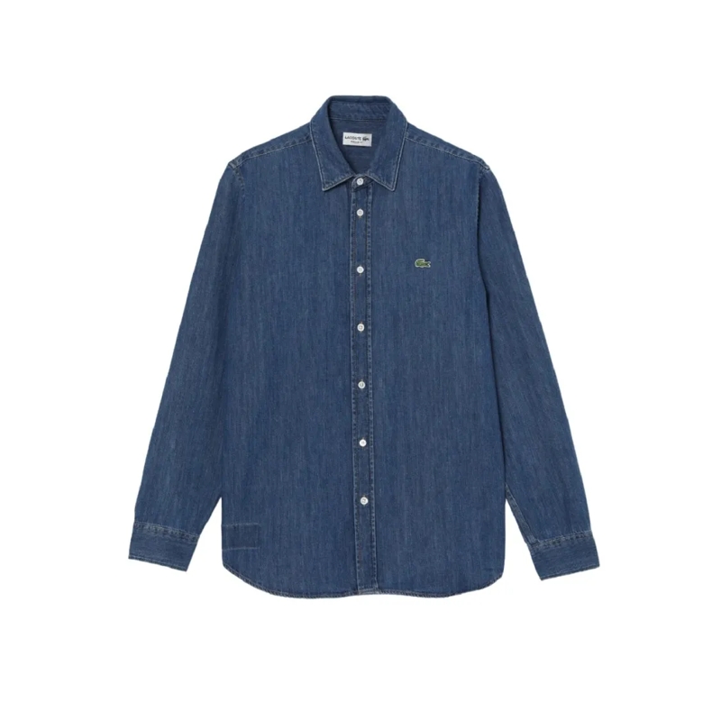 Lacoste Hemd Organic Cotton Denim Shirt With Embroidered Crocod Green