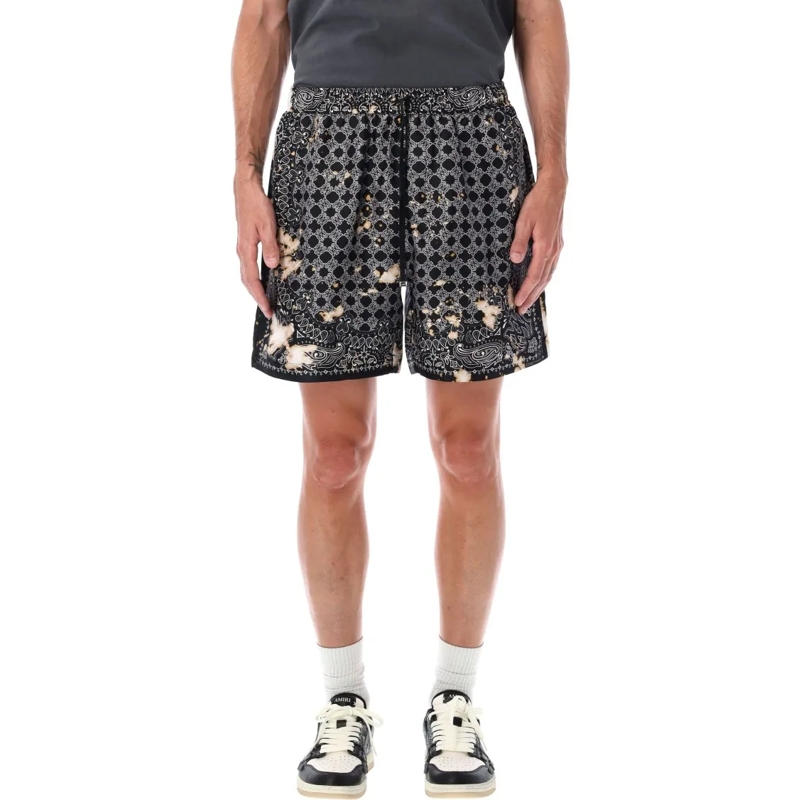 Amiri Casual Shorts Bleach Bandana Print Silk Shorts Black