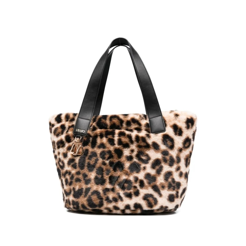 LIU JO Fourre-tout Medium Leopard Print Faux Fur Handbag Black