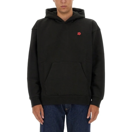 Kenzo  Embroidered Black Hoodie With Floral Motif Black