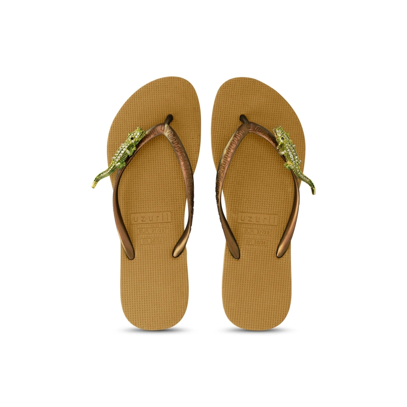 UZURII Flip Flops Zehentrenner Green Crocodile Switch ocker