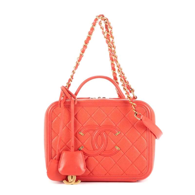 Chanel Crossbody Bag Square Top Handle Filigree Vanity orange