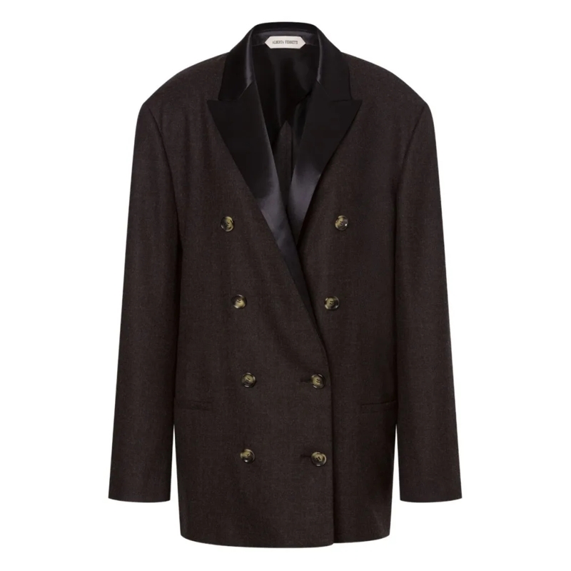 Alberta Ferretti Blazer Anthracite Grey Double-Breasted Blazer With Peak L Black