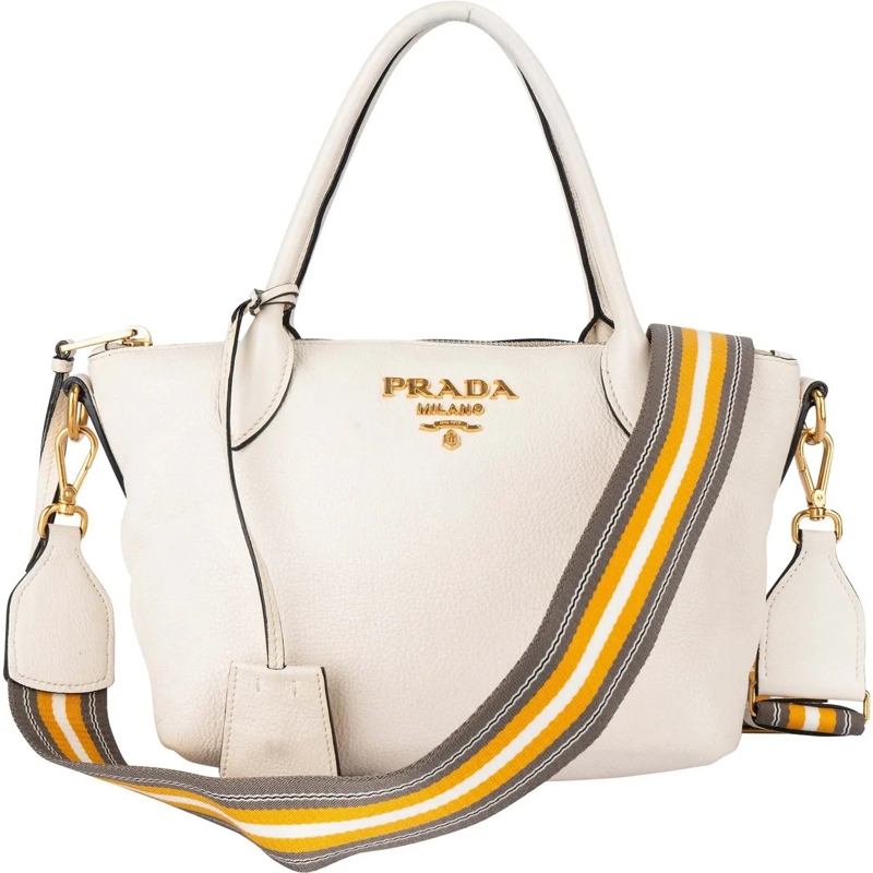 Prada Schultertasche Prada White Leather Vitello Handbag weiß
