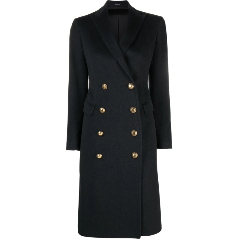 Tagliatore Manteau de transition Double-Breasted Wool And Cashmere Coat With Gold B Black