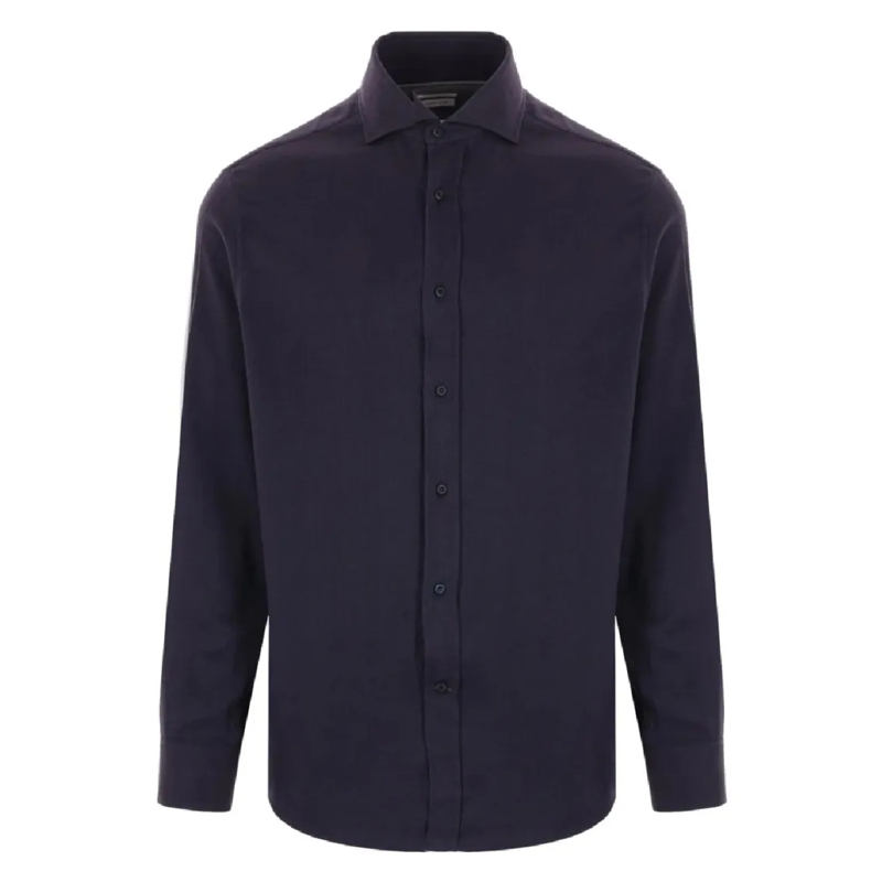 Brunello Cucinelli Hemd Button-Up Shirt With Classic Collar And Herringbon Black
