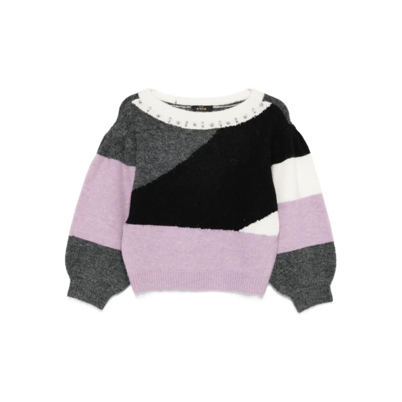 Twin-Set Pull Colour-Block Panelled Knit Sweater With Embellishe Multicolor