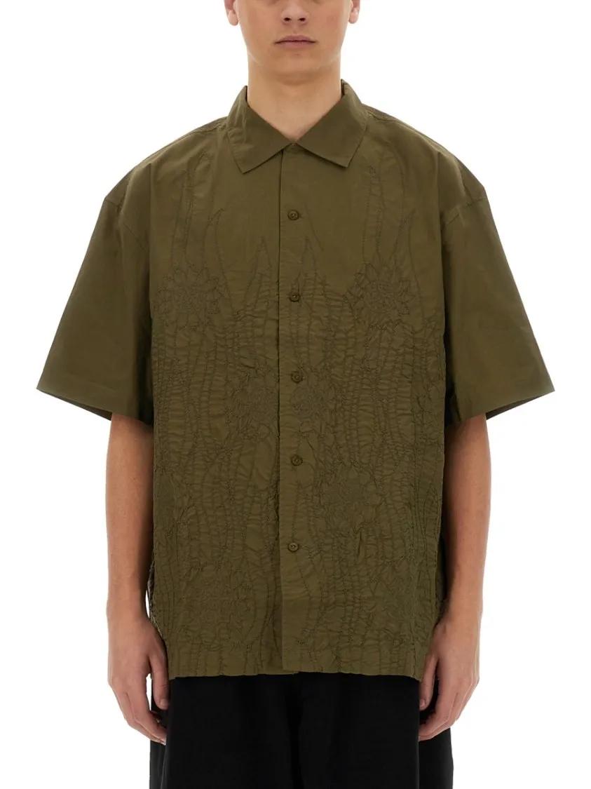 Thumbnail - YMC - Green Textured Cotton "Ciders" Shirt - Größe S - grün