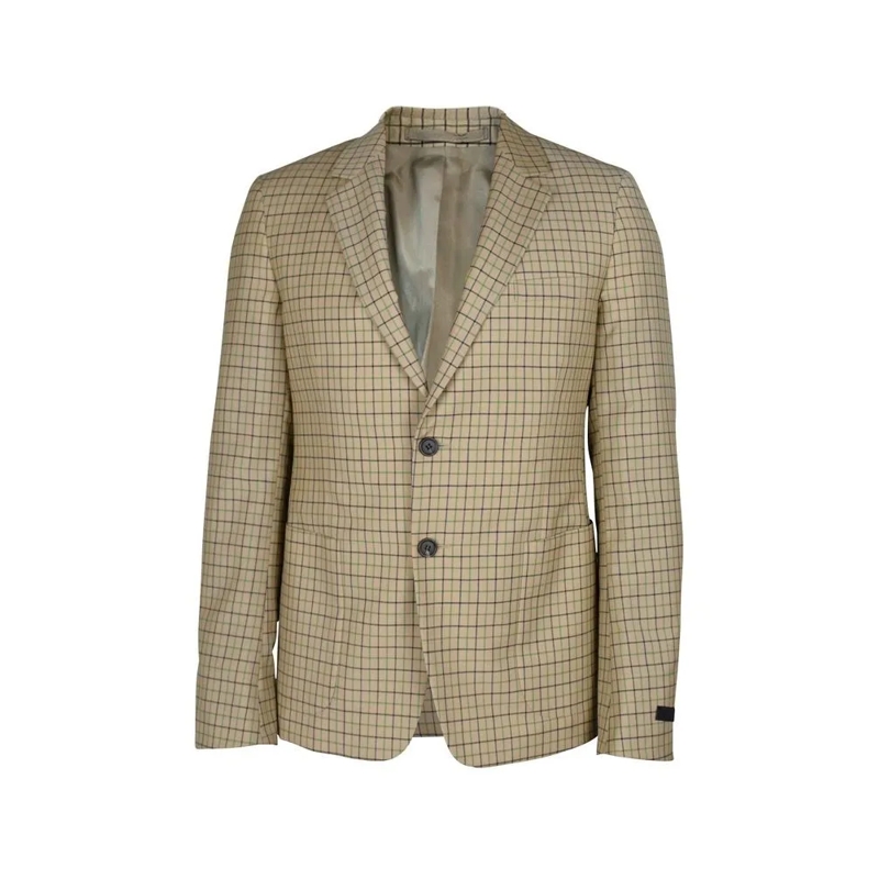 Prada Blazer Beige Wool Jacket With Checkered Pattern Neutrals