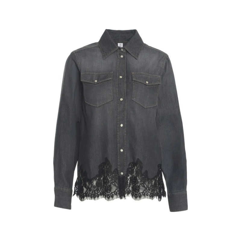 LIU JO Hemd Denim Shirt With Lace Trim Grey