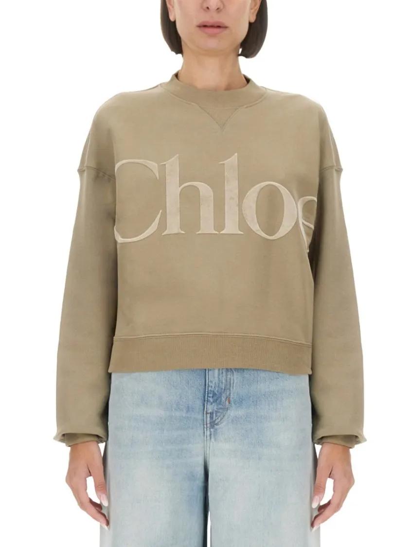 Thumbnail - Chloé - Relaxed Fit Cropped Sweatshirt - Größe S - beige