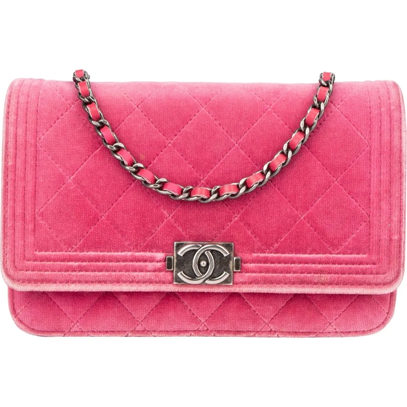 Chanel Schultertasche Chanel Quilted Velvet Antique Boy Wallet On Chain  rose