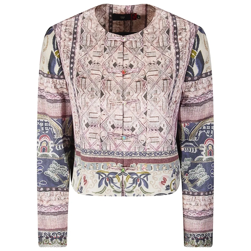 Hui Overgangsjas Chinese-Style Printed Short Silk Jacket Grey