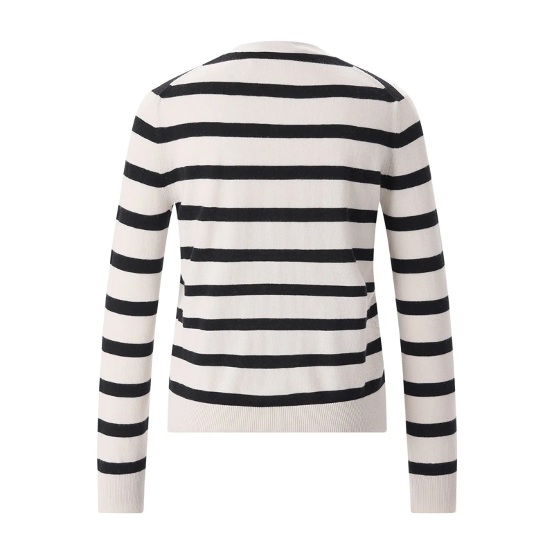 Max Mara Strickjacke V-Neck Cardigan With Striped Knit Design White(Image 4)