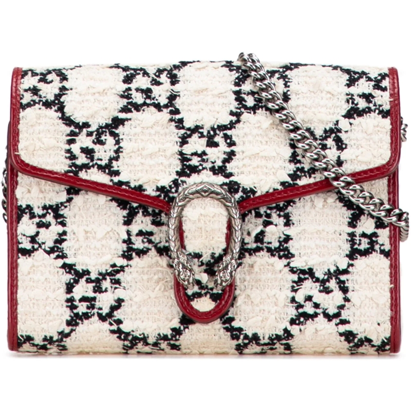 Gucci Schultertasche Mini GG Tweed Dionysus Wallet on Chain weiß