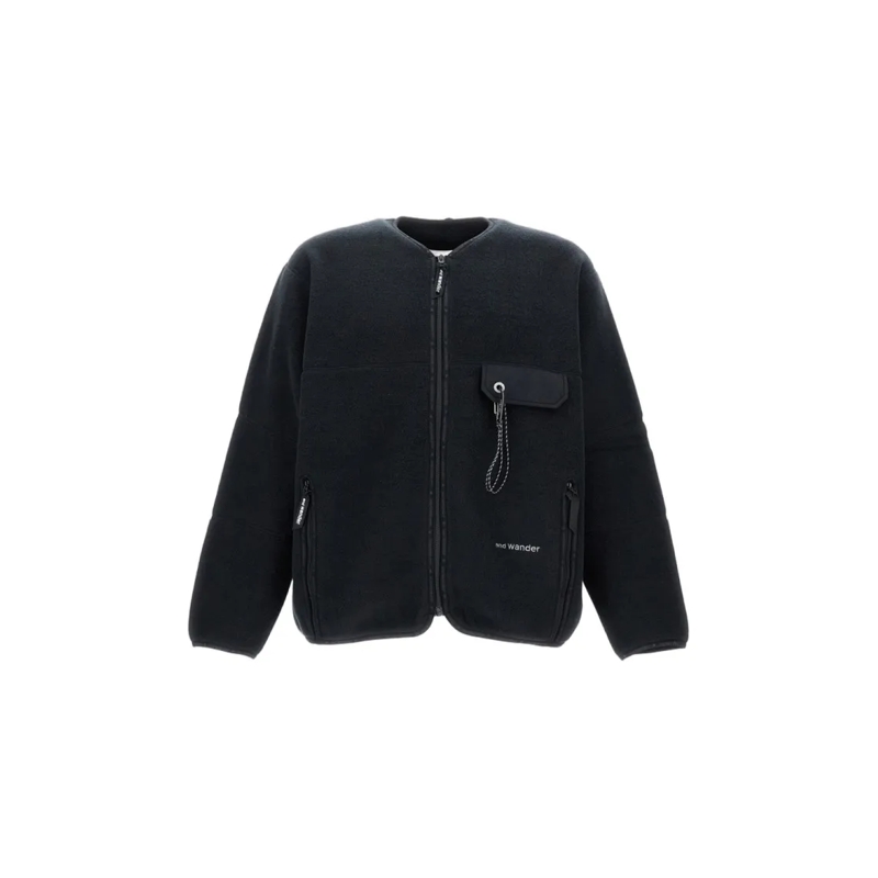 And Wander Vest Wool Fleece Cardigan Black