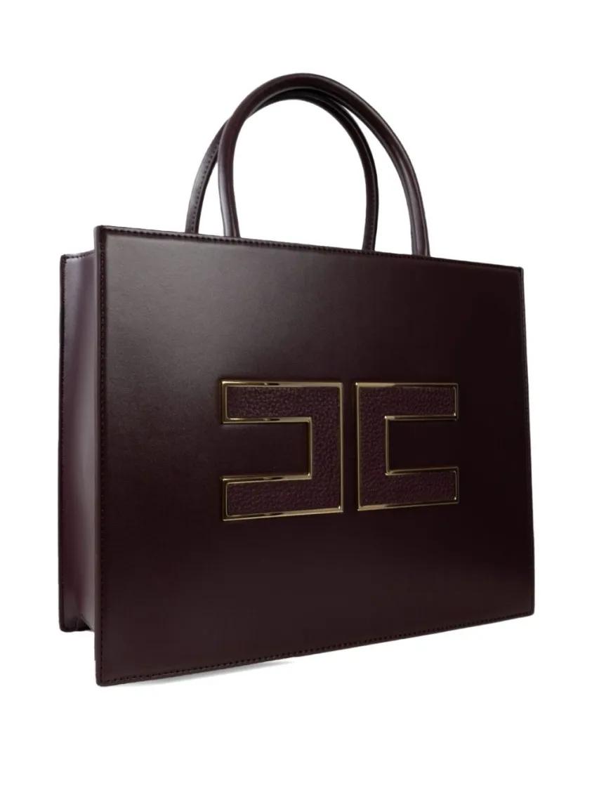 Elisabetta Franchi Crossbody bags Structured Handbag With Prominent Logo Embellishme in zwart