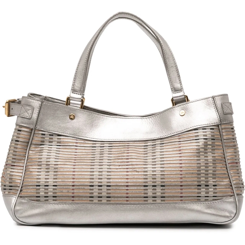 Burberry Tote Haymarket Check Coated Canvas Ravensdon Handbag silber
