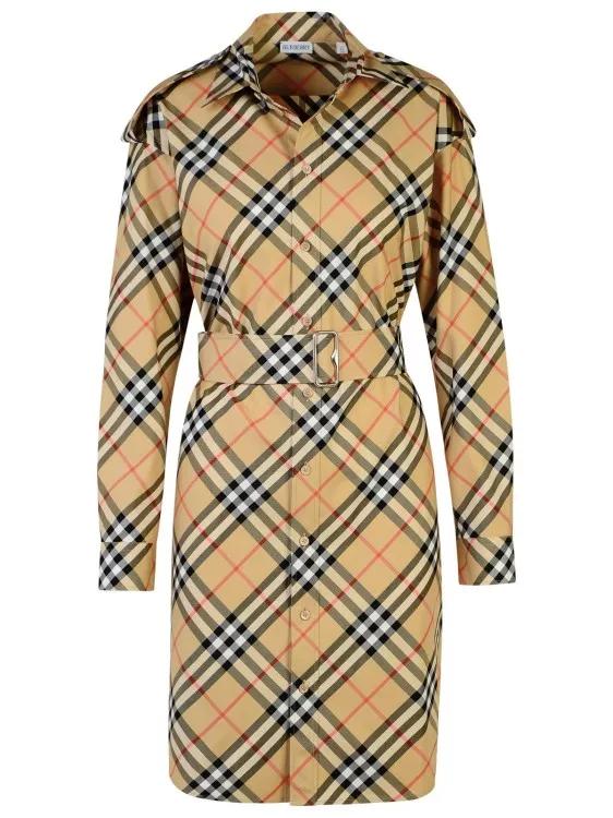 Burberry - Check%27 Beige Cotton Dress - Größe 6 - brown