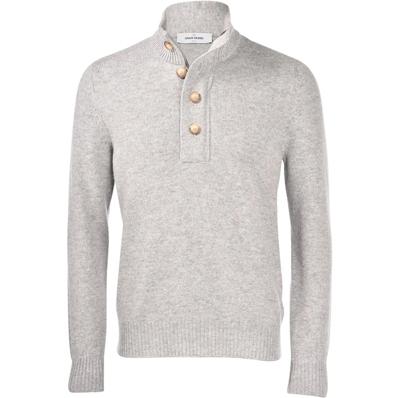Gran Sasso Pullover Button Mock Neck grey grau