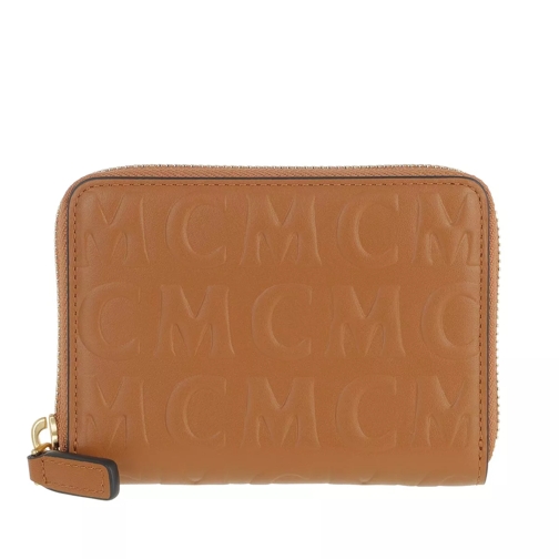 MCM Monogramme Leather New Zip Wallet Mini Cognac Portemonnaie mit Zip-Around-Reißverschluss