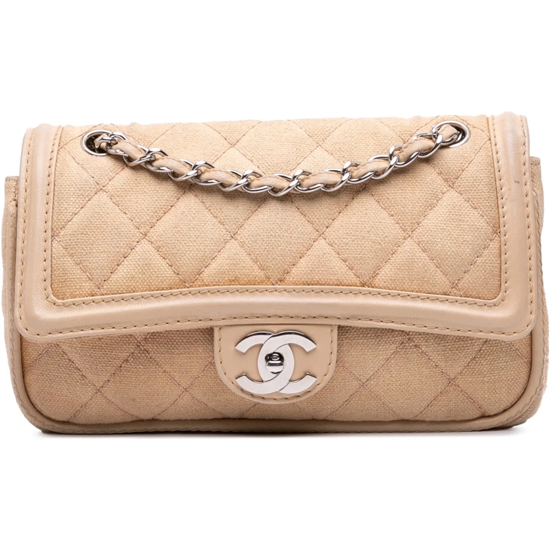Chanel Schultertasche Medium Classic Canvas Lambskin Trimmed Double Flap braun