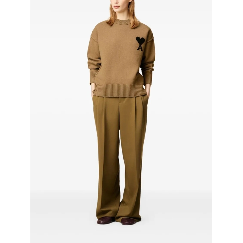 AMI Paris Pullover Bronze Knit Sweater With Inside-Out Seams And Hear Neutrals(Image 3)