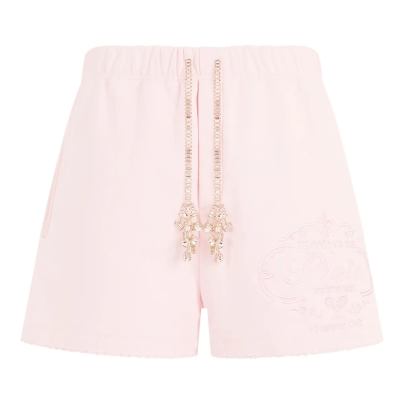 Philipp Plein Shorts Washed Fleece Shorts Tennis Club Crystals rose