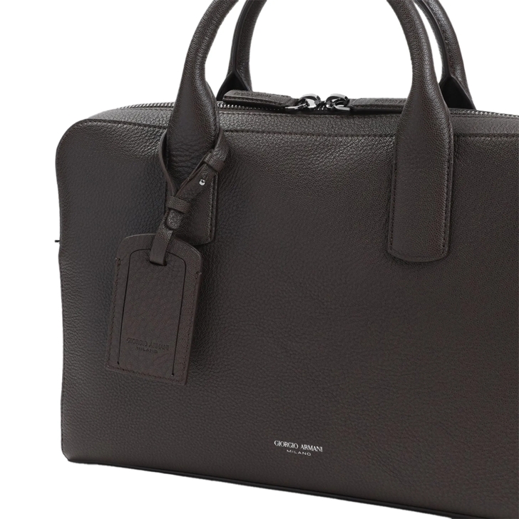 Giorgio Armani Briefcase Brow Grained Calf Leather Bag Brown Geldscheinklammer