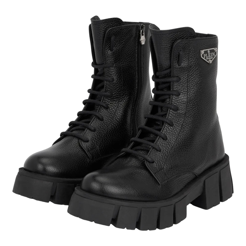 Philipp Plein Schnürstiefel Stiefel Niedrig Flach Logo schwarz