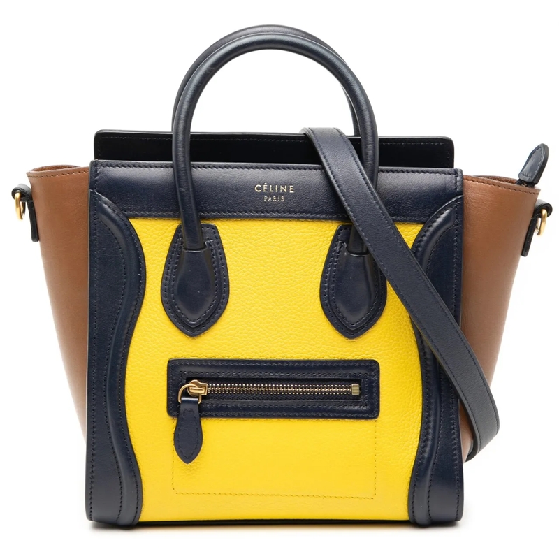 Celine Schultertasche Nano Tricolor Leather Luggage Tote gelb