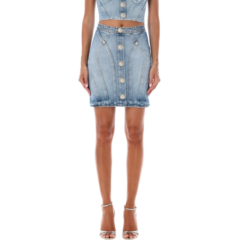 Balmain Midirock Skirts Light Blue Jeans blau