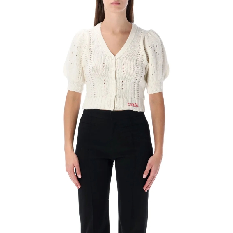 Chloé Trui Chloé Wool And Cashmere Puff-Sleeve V-Neck Cardiga Black