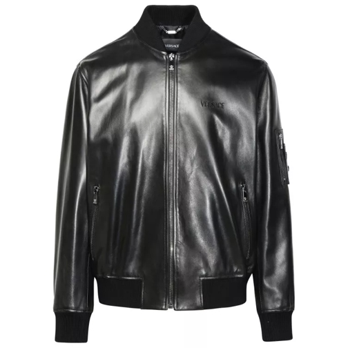 Versace Black Leather Bomber Jacket Black 
