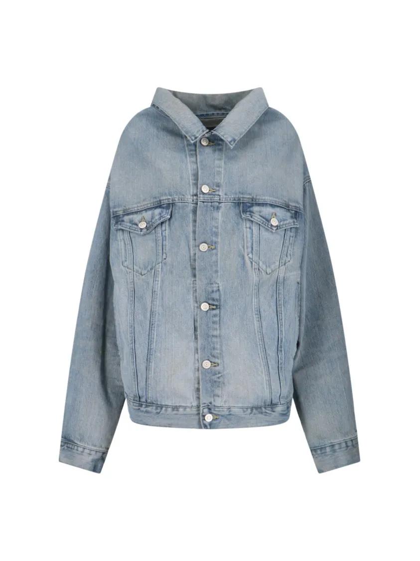 Thumbnail - Balenciaga - Off Shoulder' Denim Jacket – Light Blue - Größe XS - blau