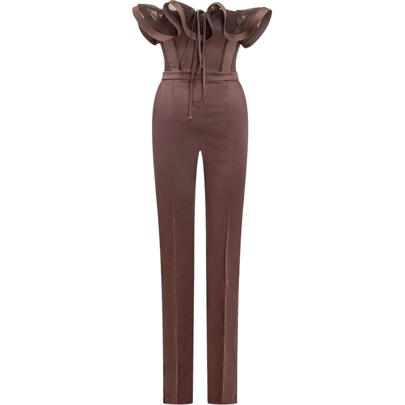 Elisabetta Franchi Jumpsuit Tuta con Spalle Drappeggiate braun