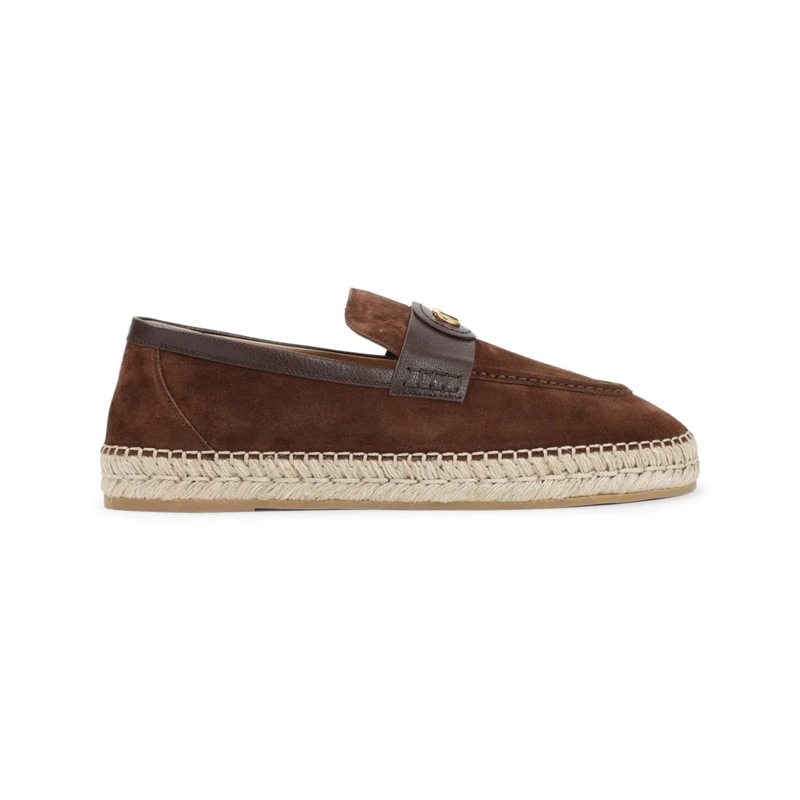 Valentino Garavani Mocassin Brown Suede Espadrilles With Leather Strap And Gol Black