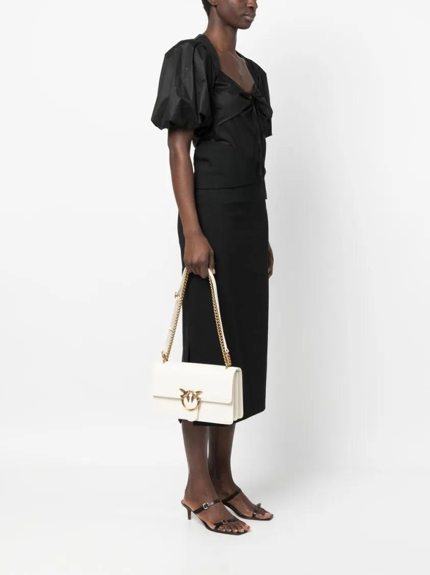 pinko Hobo bags Cloud White Calf Leather Handbag With Gold-Tone Ac in beige