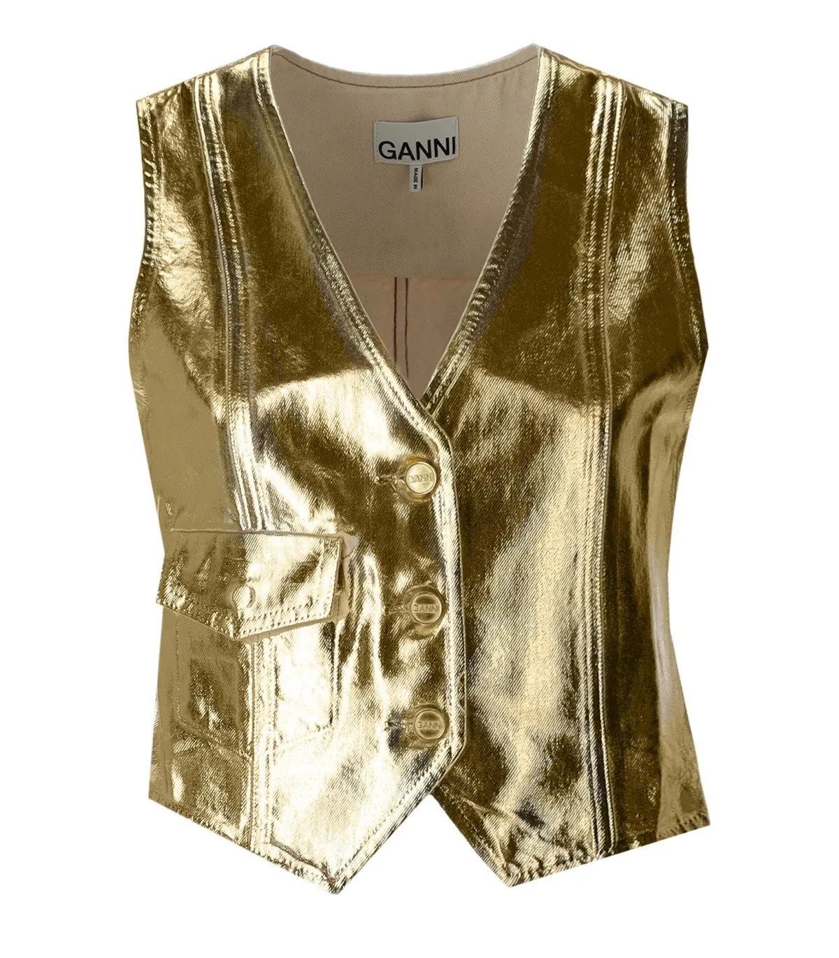 GANNI - GANNI GOLDENE DENIM WESTE - Größe S - goldfarben