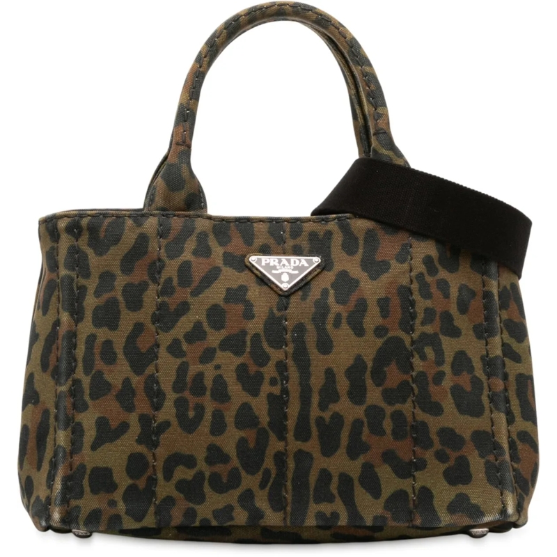 Prada Sac à bandoulière Small Leopard Print Canvas Canapa Satchel braun