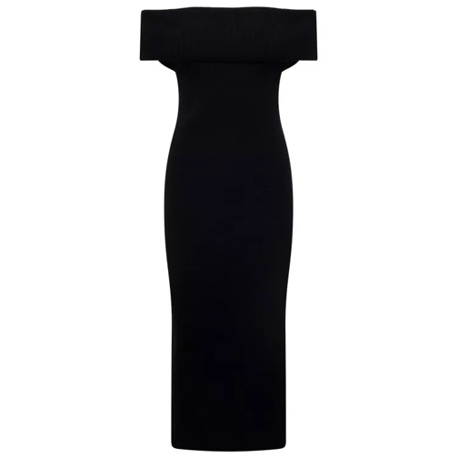 TOTEME Off-Shoulder Rib Knitted Dress In Black Wool Blend Black 