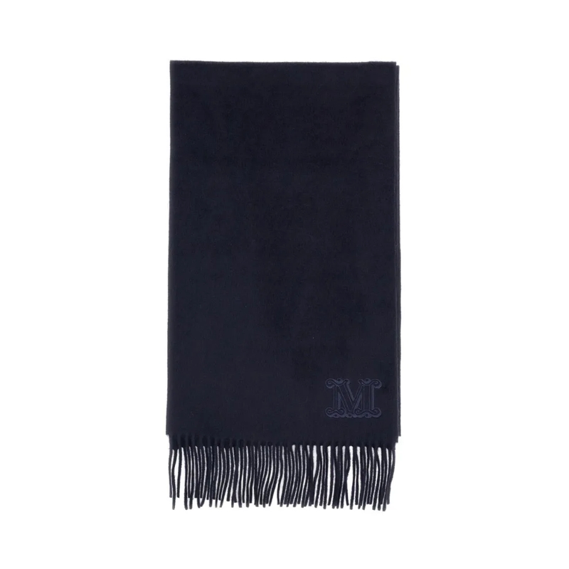 Max Mara Écharpe légère Fringed Wool Scarf In Navy Blue Blue