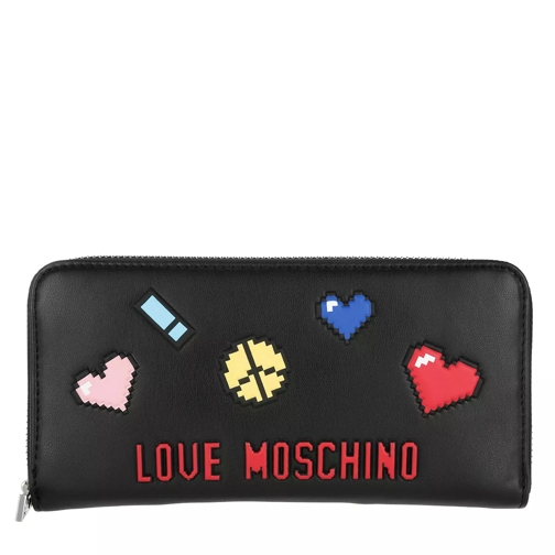 Love Moschino Soft Wallet Patches Nero Portemonnaie mit Zip-Around-Reißverschluss