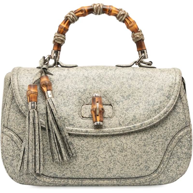 Gucci Schultertasche Large Speckled Leather New Bamboo Top Handle Bag grau