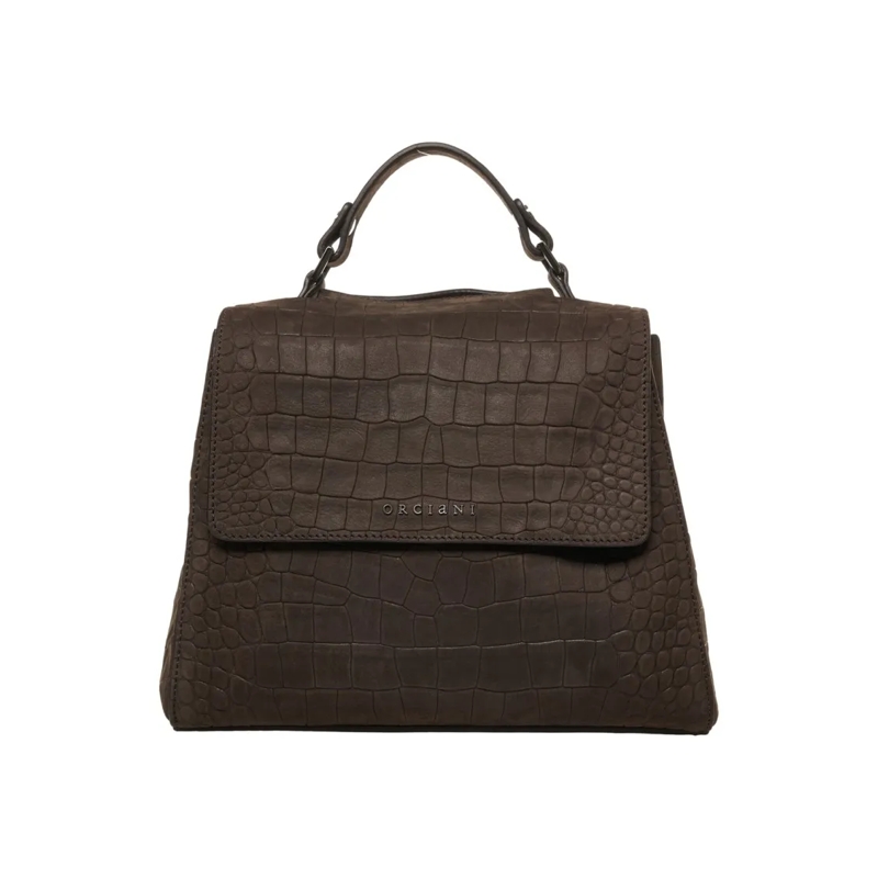 Orciani Crossbody Bag Crocodile-Effect Leather Handbag With Magnetic Clo Brown
